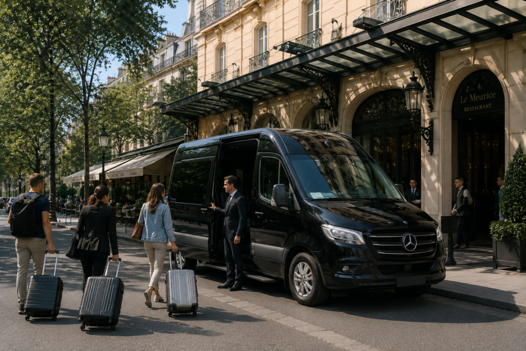Private transfer in Sicily with a luxury Mercedes-Benz vehicle and professional chauffeur at a scenic Sicilian destination